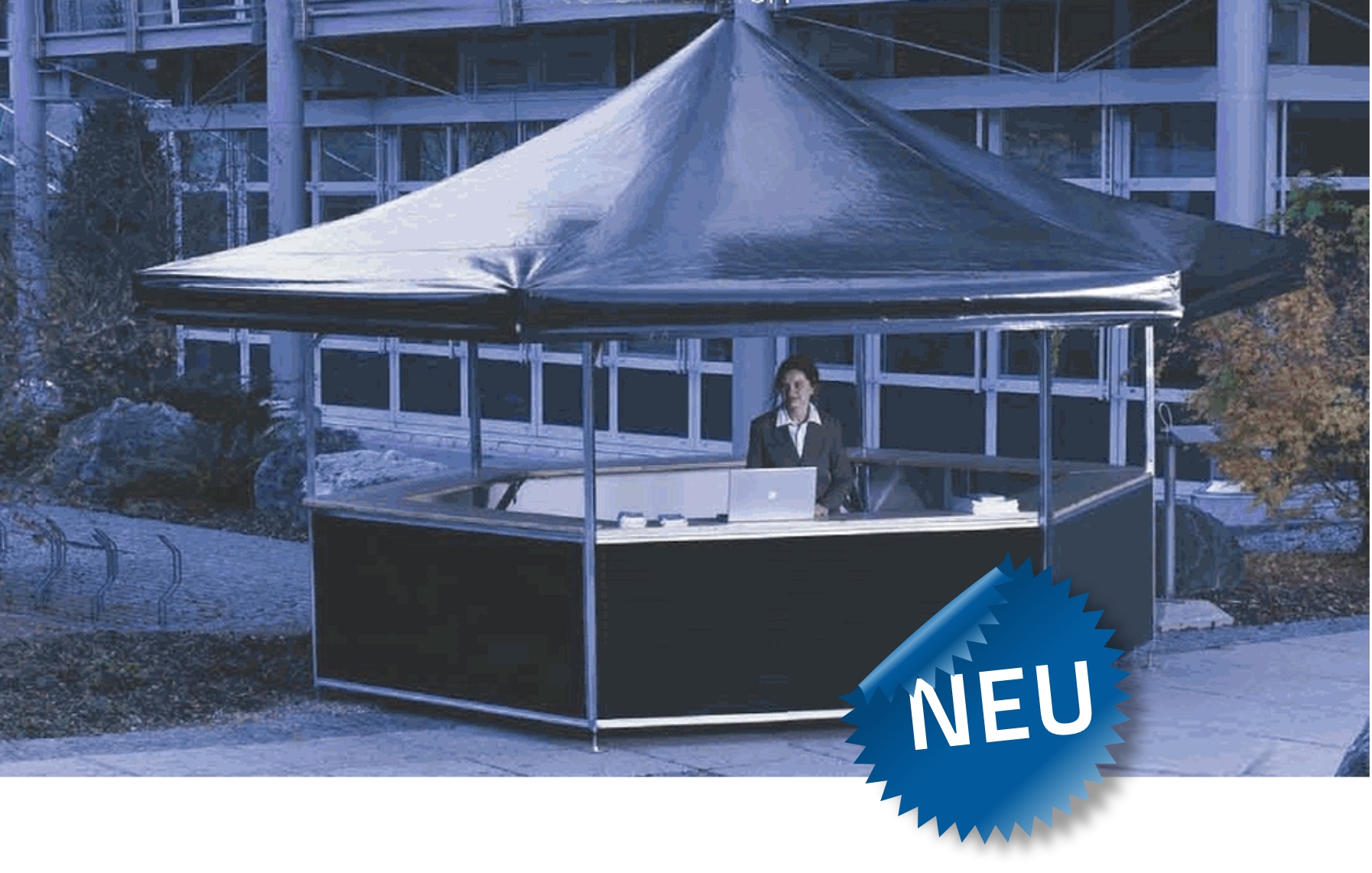 Die robusten Werbepavilons sind auch als Getänkepavillons in 4-, 6- oder 8-Eck-Variante erhältlich.
